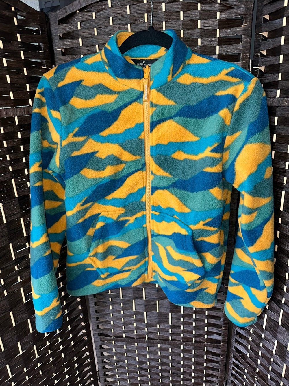 Eddie Bauer Kids Fleece Jacket in Blue and Yellow Camouflage- Boys L (10/12)